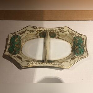 Vintage Noritake Ceramic Dish with Gold and Green Accents